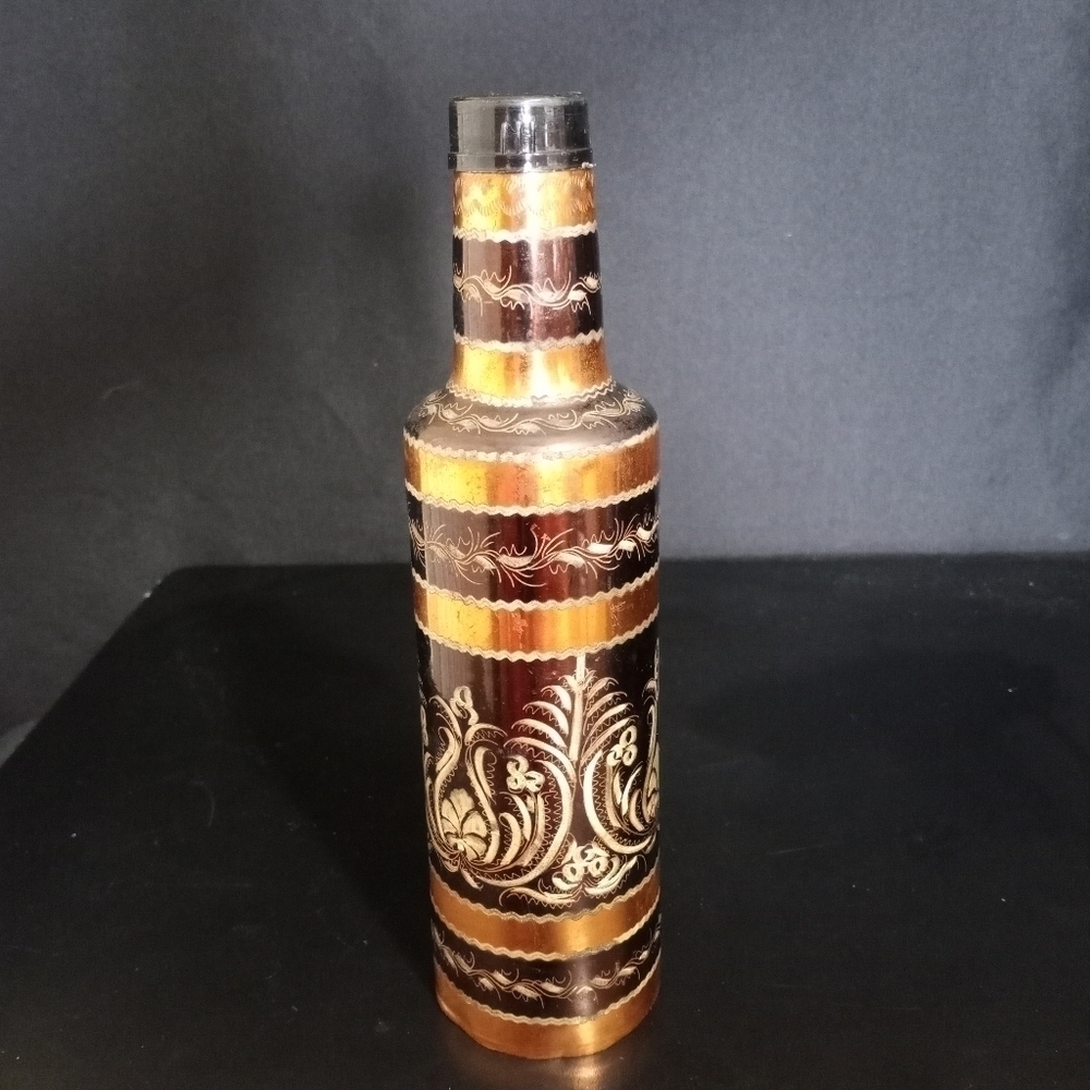 Hand Etched Brass Bottle Cover with Glass Bottle